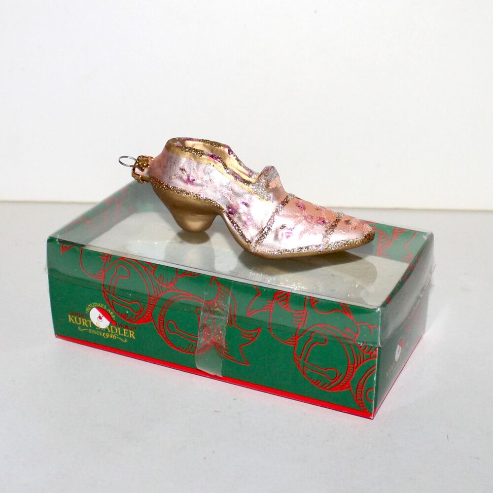 Vintage Kurt Adler Pink Shoe Christmas Ornament Glass Baroque gold